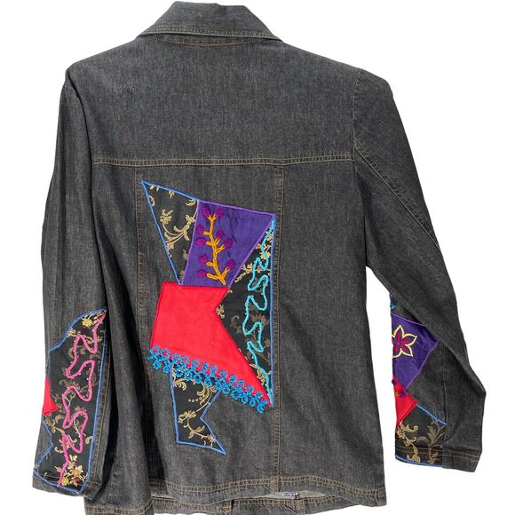 Alex Kim Art to Wear Jacket Size M Floral Cotton Linen Patchwork Embroidered - Picture 2 of 6